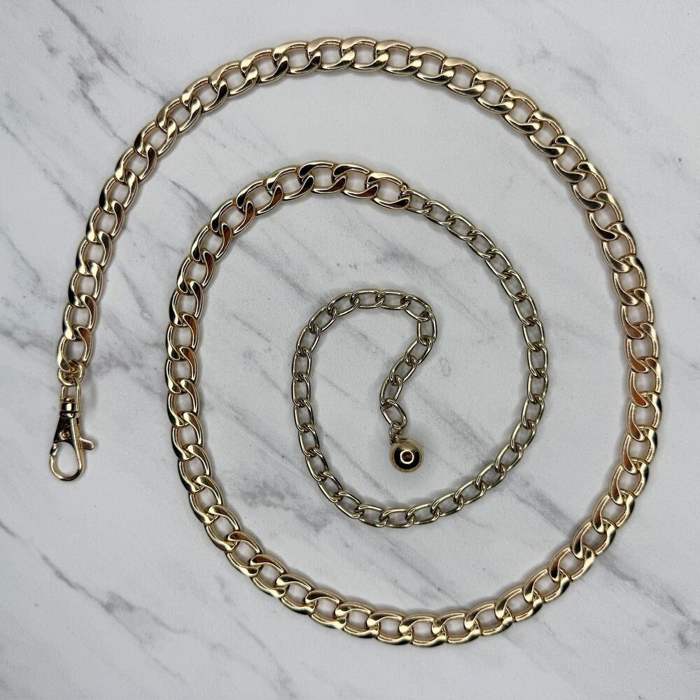 Gold Tone Curb Chain Belt Y2K Metal Ball Drop One Size (OS) ✨